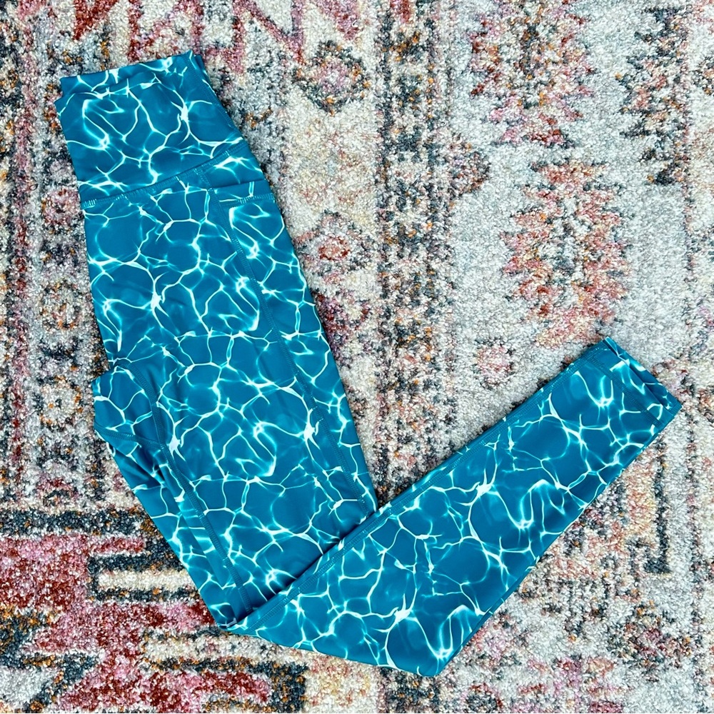 Buffbunny Leggings Limitless Reflection Teal Blue Sz Small Coastal Beachy Yoga